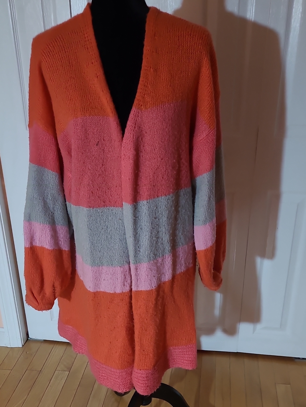 moon & madison Orange, Pink & Gray Open-Front Colorblock Cardigan